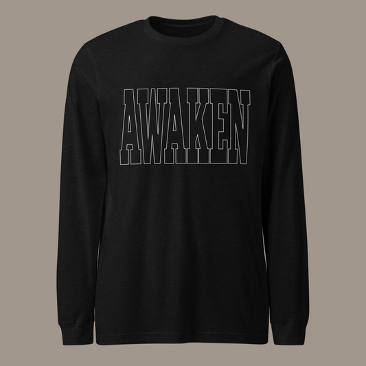 AWAKEN LONG SLEEVE TEE (BLACK HEATHER/WHITE)