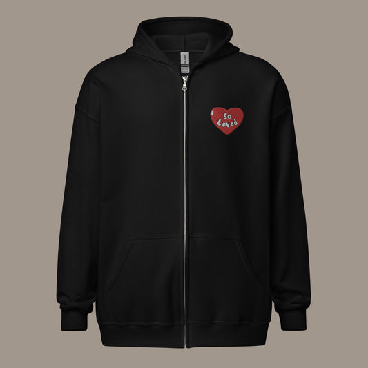 So Loved Embroidered Zip-Up Hoodie